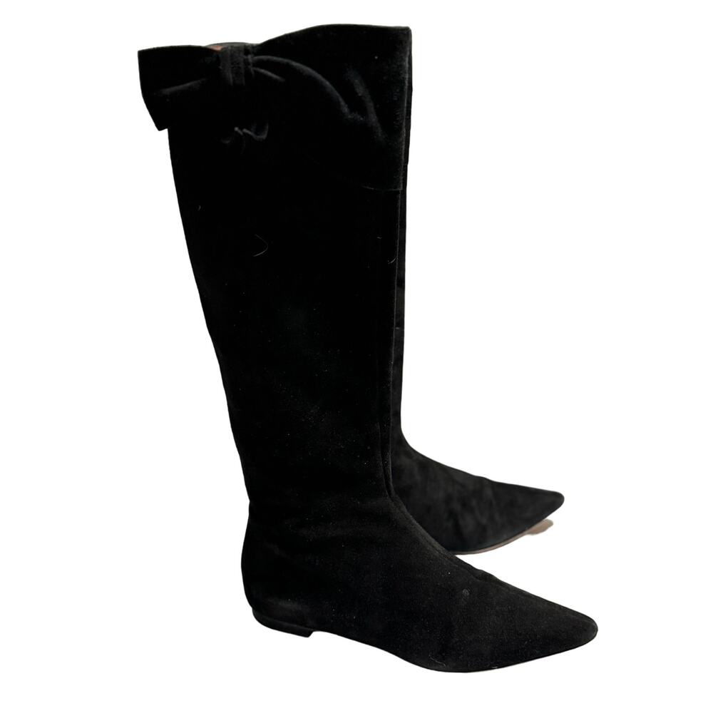 Valentino Garavani Italian Soft Suede Tall Boots Bow Detail 36 1/2 US 6